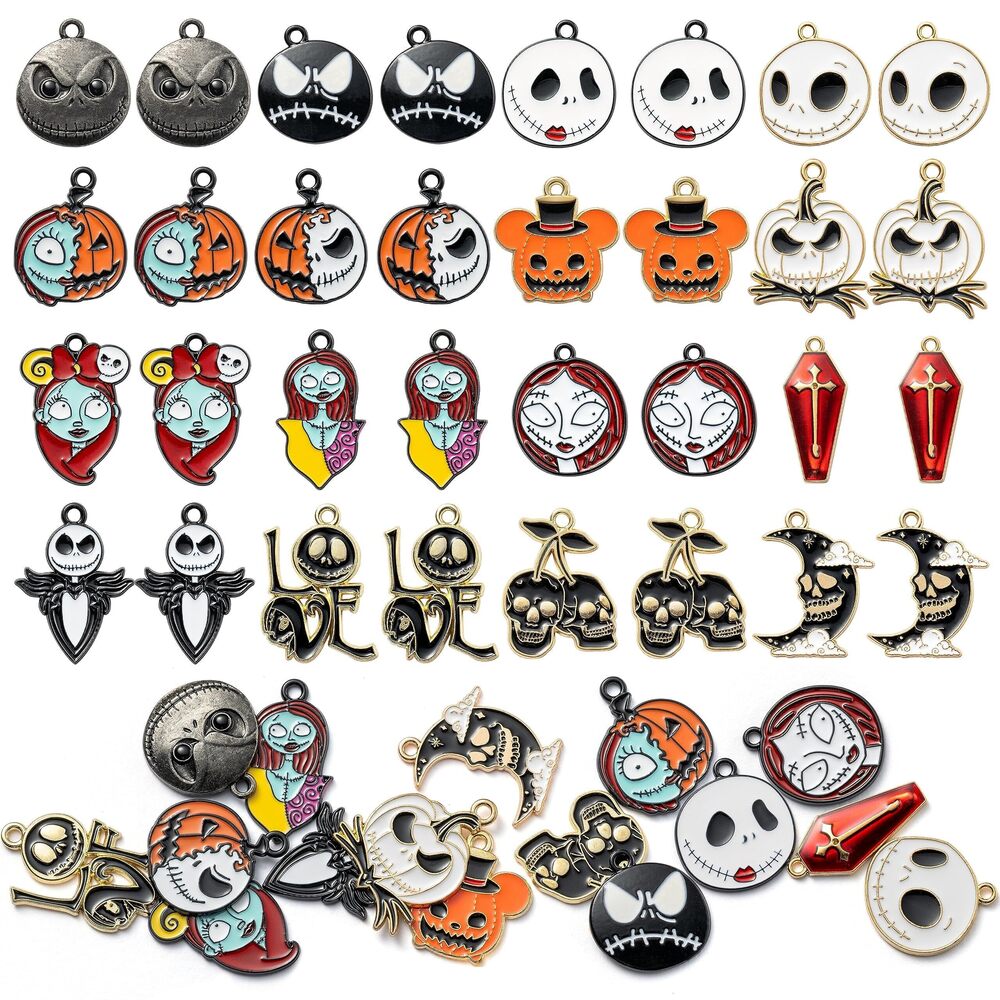 9924 32Pcs Jack and Sally Christmas Charms Pendants, Horror Pumpkin Ghost